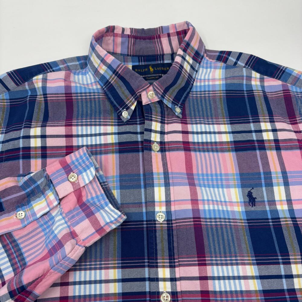 Ralph Lauren XL Blue Pink Check Plaid Long Sleeve Button Down Classic Fit Shirt